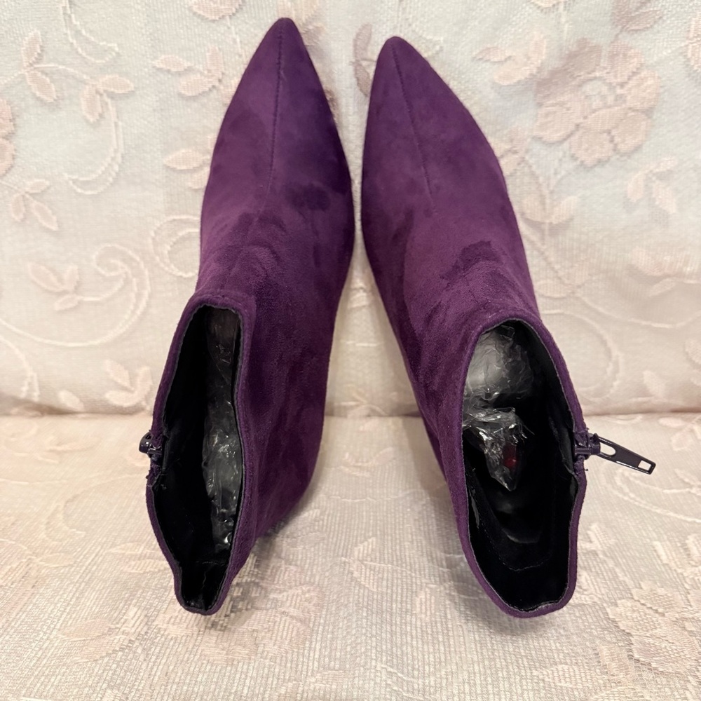 Purple Short Boots Heels Zipper Pointed Toe Faux Suede Size 8 - Picture 6 of 9